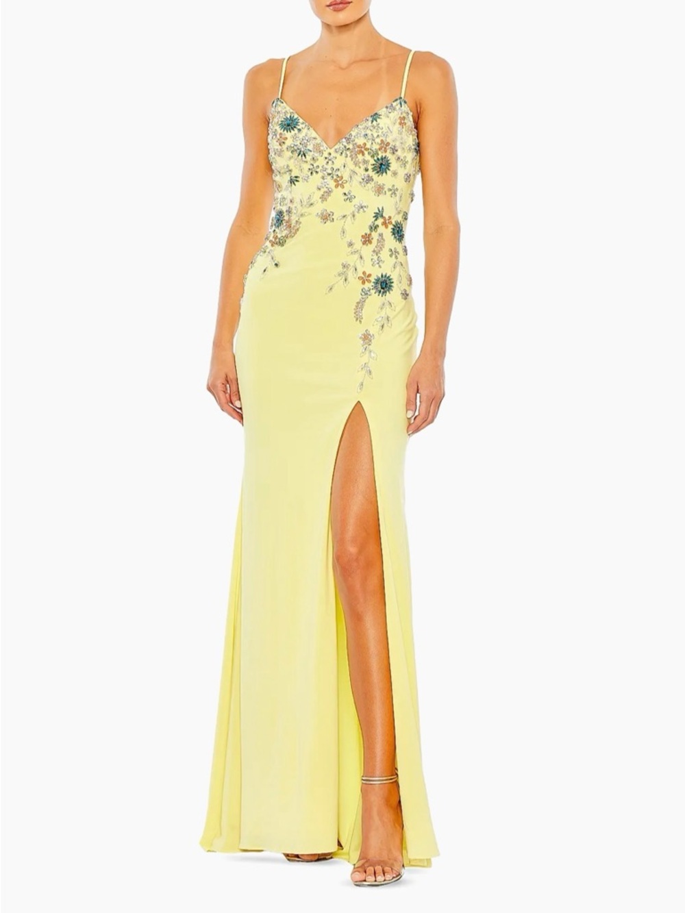 Mac Duggal Floral Beaded Column Maxi Gown